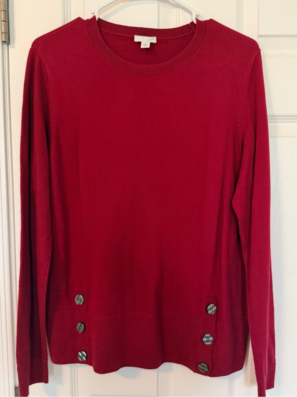J. Crew Women's Scoopneck Sweater in Berry Red with Button Details Size M